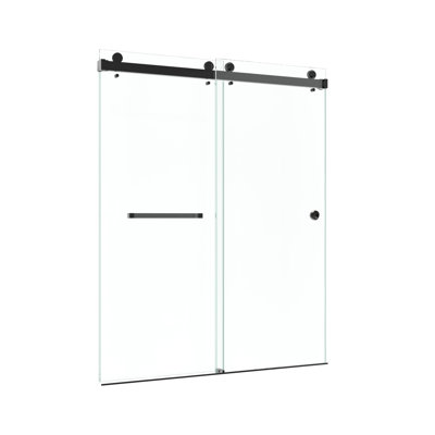 CatalystFP 50"-54"W x 76"H Double Sliding Frameless Shower Door in Matte Black with 3/8" Clear Glass