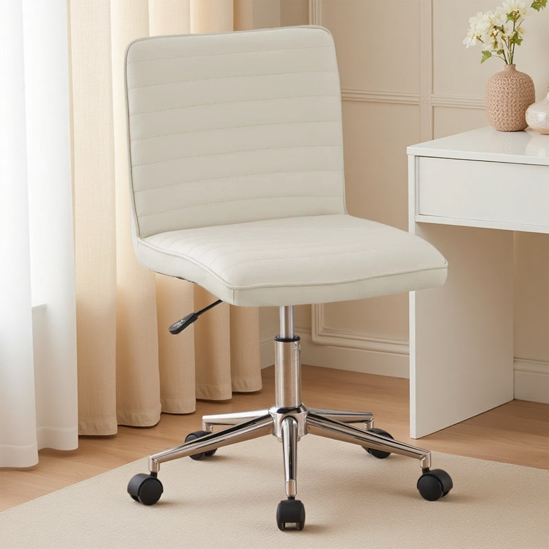 Chaise de bureau pivotante en similicuir, Similicuir blanc, Argent argent