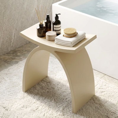 Freestanding Shower Seat Solid Surface Shower Stool（Milk-coffee）