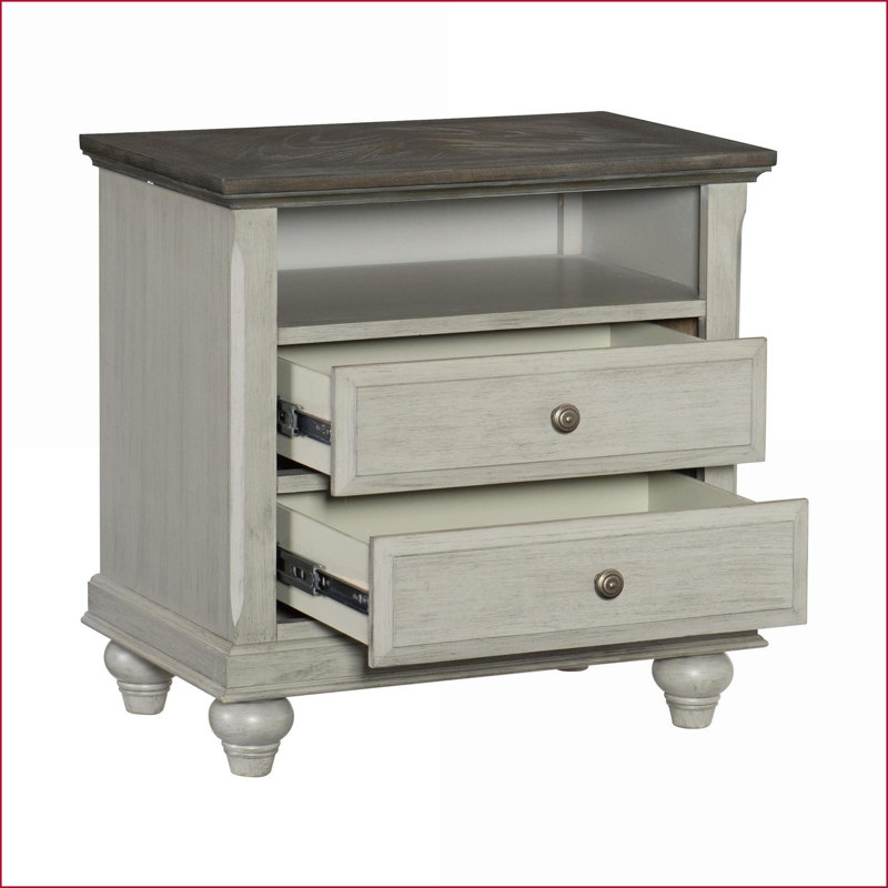 Table de chevet 2 tons avec 2 tiroirs et casiers Modern Farmhouse - gris clair / brun foncé