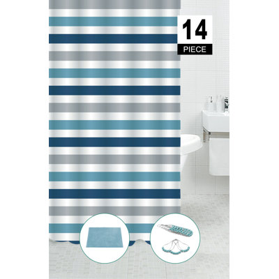 Biquele Plastic Striped Shower Curtain with Hooks Included