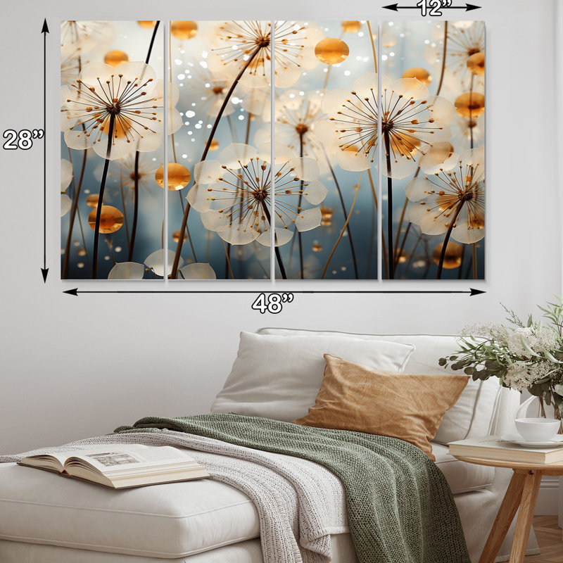 Dandelion Natures Sunbursts II - ensemble d'art mural floral en métal