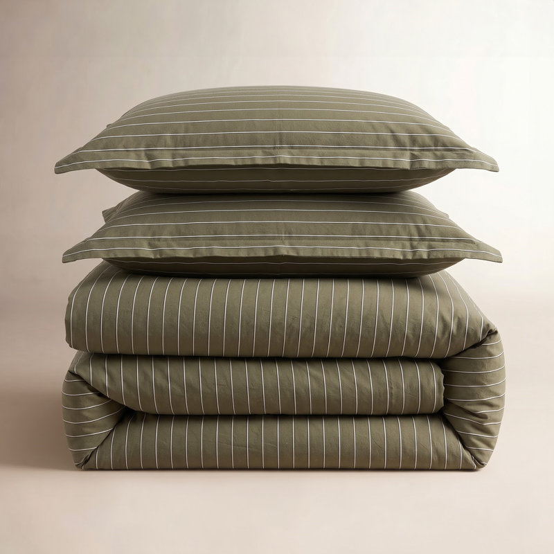 Dione Cotton Percale Striped Duvet Cover, Queen Duvet Cover + 2 Queen Shams