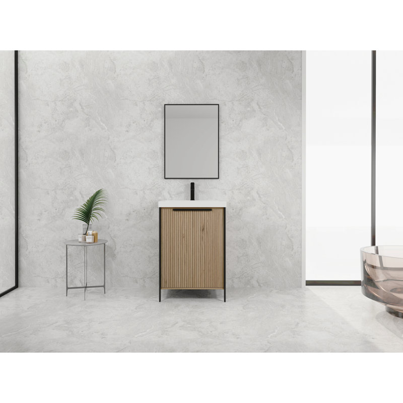 Meuble-lavabo autoportant 24 po avec lavabo en résine et 2 portes d'armoire à fermeture en douceur (emballage KD)