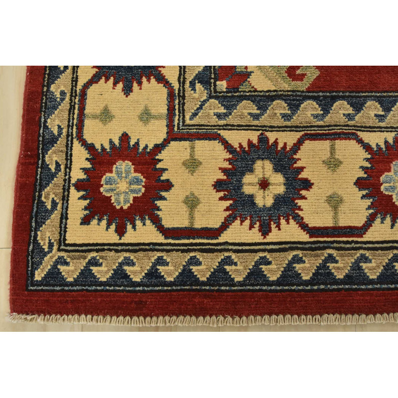 Tapis oriental rouge en laine noué à la main 6 pi 2 po x 8 pi Kazak Kazak
