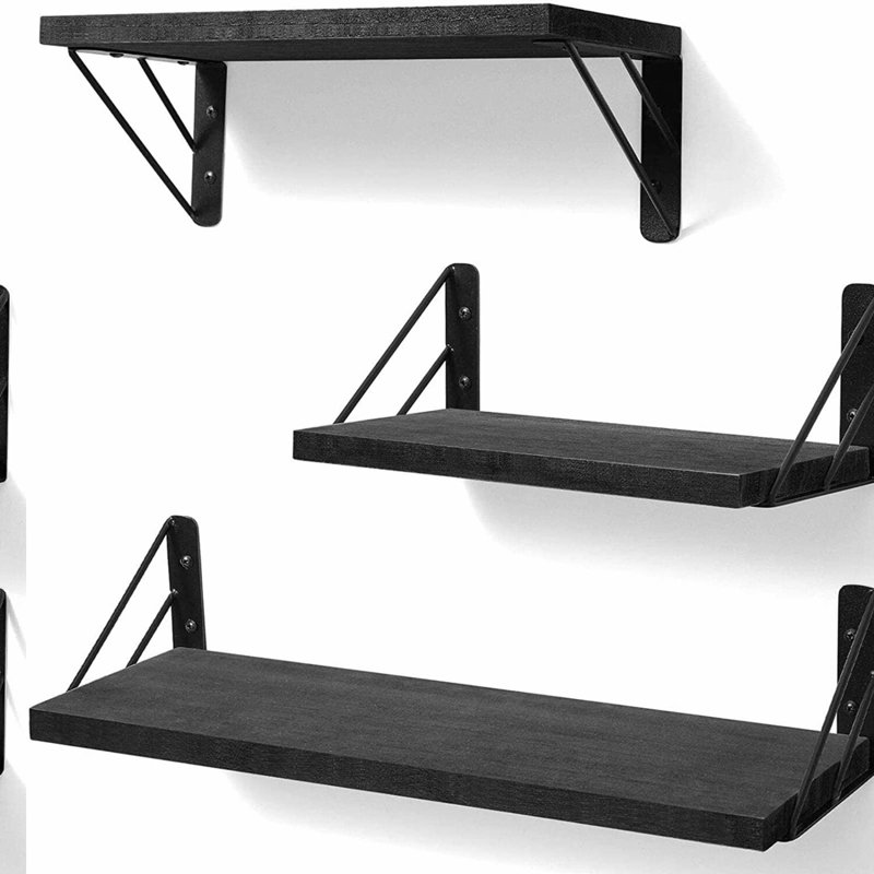 Rustic Charm Floating Wall Shelves - Set of 3 for Bedroom, Bathroom, Kitchen, and Living Room Storage and Decor