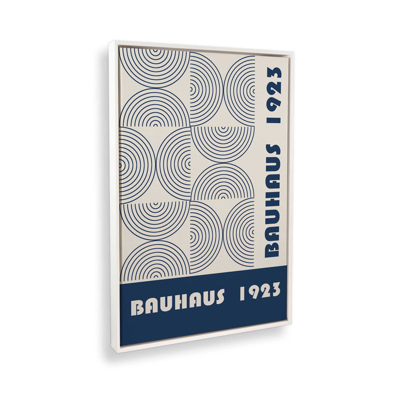 Bauhaus 1923, toile tendue bleu marine, H 18,75 po x l 12,75 po x P 1,75 po, Cadre flottant blanc opaque
