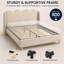 Grand lit plateforme à oreilles en velours avec tête de lit capitonnée festonnée, support de lattes en bois robuste, silencieux, sans sommier tapissier, blanc-1043139444