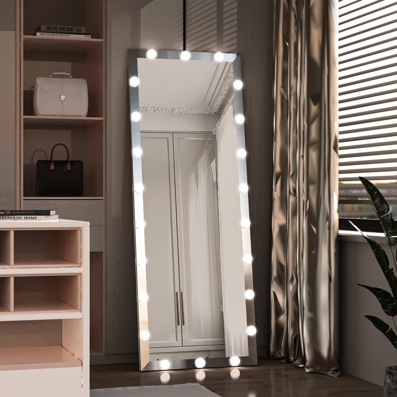 Silver Full Body Mirror With Lights: 63"X24", 3 Modes & Intensity, Aluminium Frame, Wall Mount Or Standing, For Bathroom Vanity Lighting: 63X24 Inch, Colors Brightness Options, Frame Various Spaces