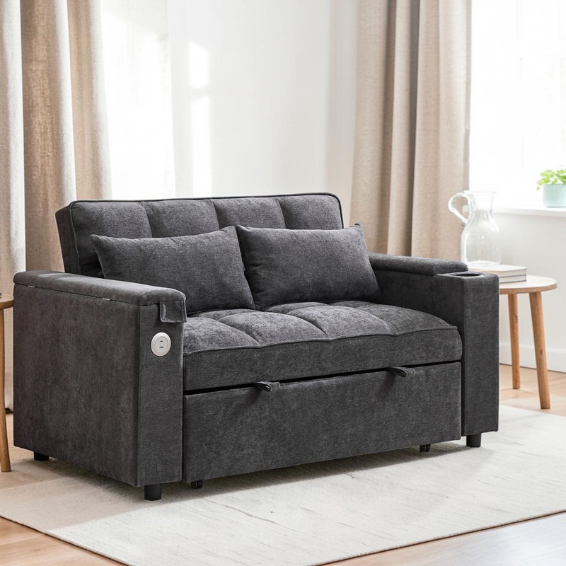 2 Seater Fabric Sofa Bed, Gray Fabric