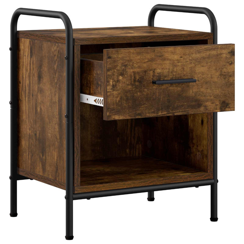 40 cm W Galvanised Steel Bedside Table, Smoked Oak