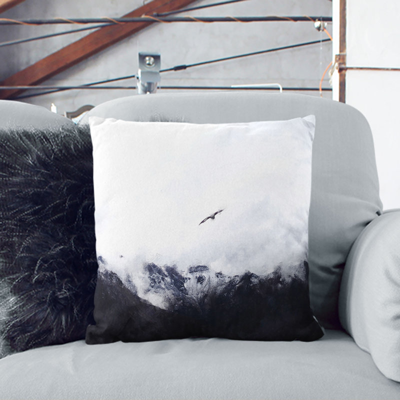 Eagle Flying over Colca Canyon Cushion with Filling, 40cm H x 40cm W x 15cm D, Black