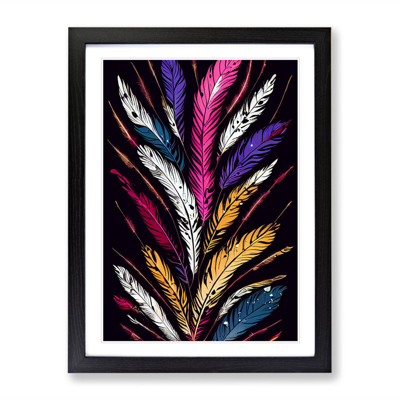 Drip Feathers No.1 - Framed Print, Black , 34cm H x 25cm W x 2cm D