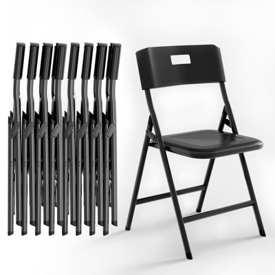 Folding Chairs, 330lbs Capacity, Heavy-Duty Commercial Stackable Plastic Foldable Chairs for Indoor, Outdoor (Black, 8 Pack)