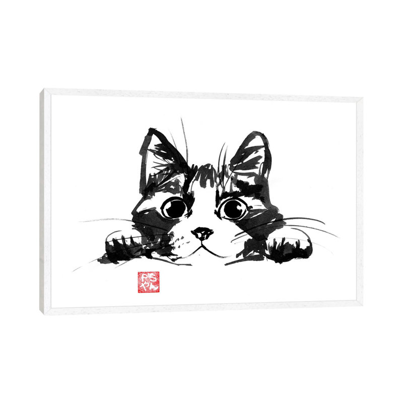 Playing Cat by Péchane - Print on Canvas, 101.6 cm H x 66.04 cm W, White Framed