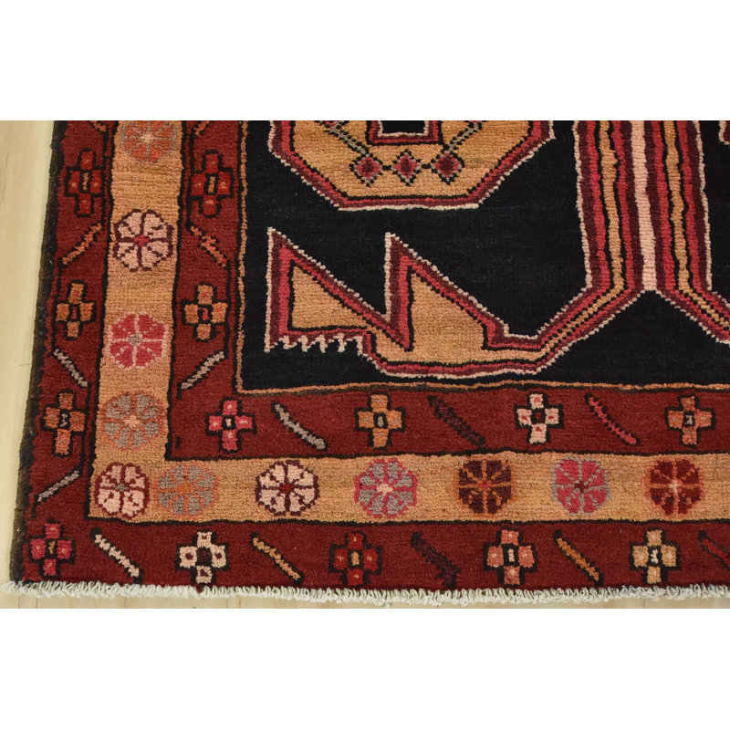 Tapis oriental rétro en laine noué à la main 3 pi 9 po x 9 pi 7 po Tribal