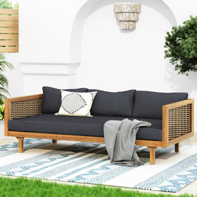 Lit de jour avec accoudoirs pour 3 personnes, coussin gris foncé, fabrication en bois, panneau à lattes, coussins d'eau, 23,6 H, assemblage nécessaire avec accoudoir 3, structure, coin salon, rembourrage, 32,78 de largeur du produit,
