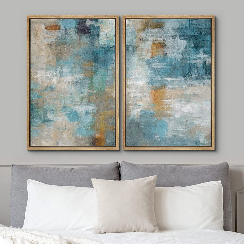 "Abstract Paint Effect", sarcelle brune, collage grunge - impression sur toile, H 16 po x l 24 po, Toile avec cadre flottant