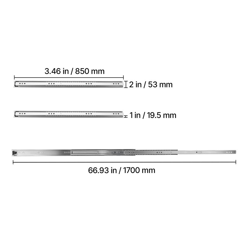 Glissières de tiroir robustes, rails de montage latéral de 34 pouces (86 cm), charge maximale de 265 lb (120 kg), rails à billes à extension complète en 3 parties, 1 paire, pour cuisine, établi, VR, en acier au carbone, avec vis et écrous, conçues pour les armoires