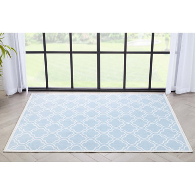 Kehr Lattice Moroccan Light Blue Ivory Machine Washable Area Rug