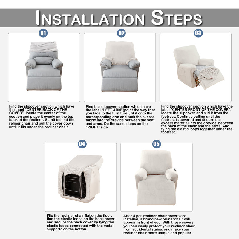 Housse de protection pour fauteuil inclinable en velours 4 pièces, Blanc