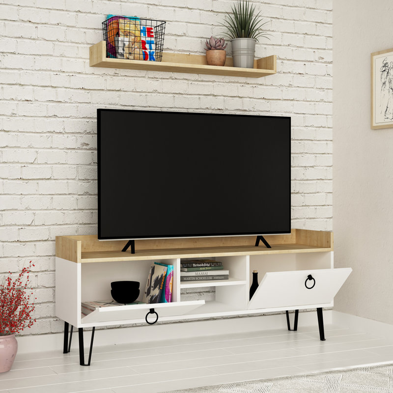 Silkgrass Unfinished TV Stand for TVs up to 60", White/Oak