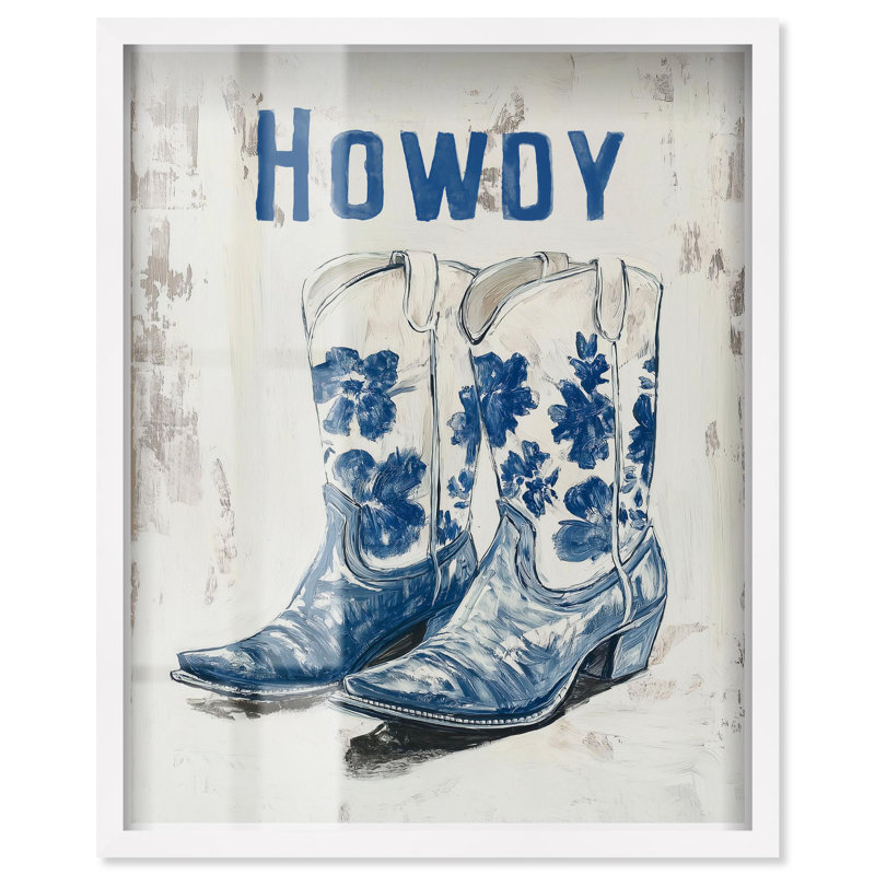«Howdy Bottes», reproduction d'art par Shadowbox par Art Remedy, H 21 po x l 17 po, Blanc