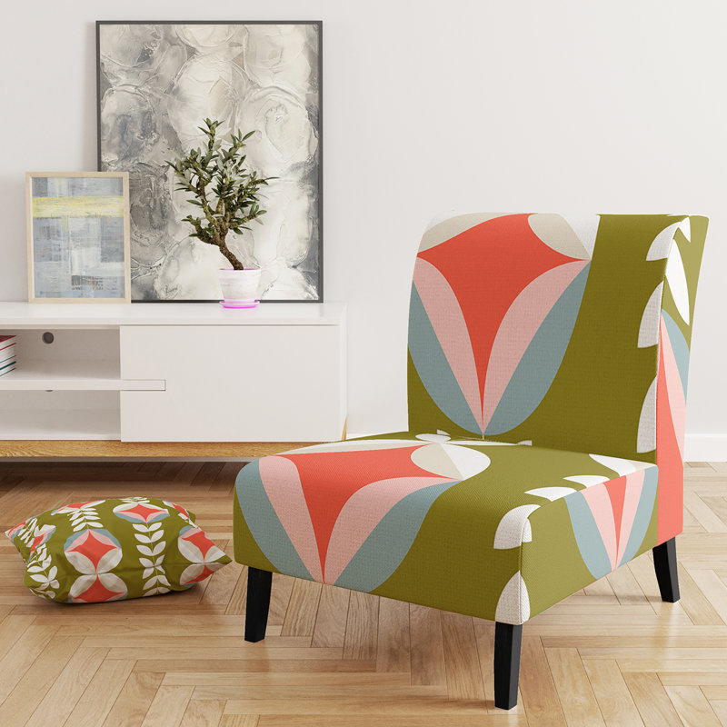 Retro Botanical Pattern I - Mid-Century Upholstered Slipper Chair