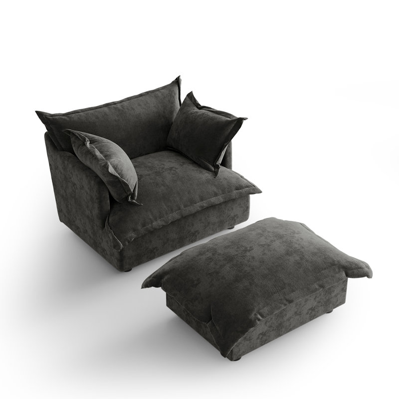 Upholstered Armchair with Footstool, Dark Grey