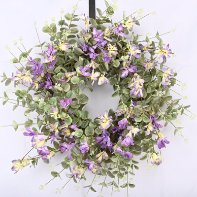 26" Eucalyptus Blossoms Cluster Floral Wreath for Front Door