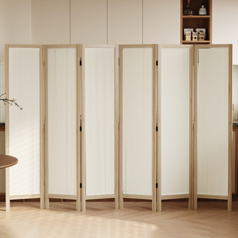Paravent en tissu lavable à 6 panneaux, structure de couleur bois, 6, Bois