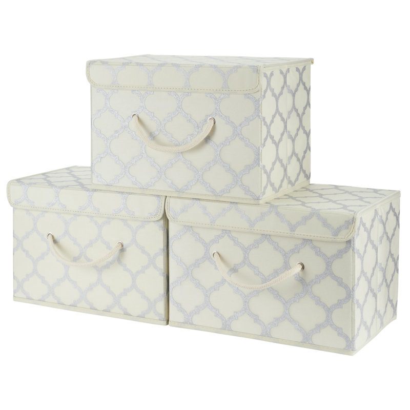 Marlow Home Co. Fabric And Canvas Storage Fabric Decorative Bin, Cream, Pack of 3