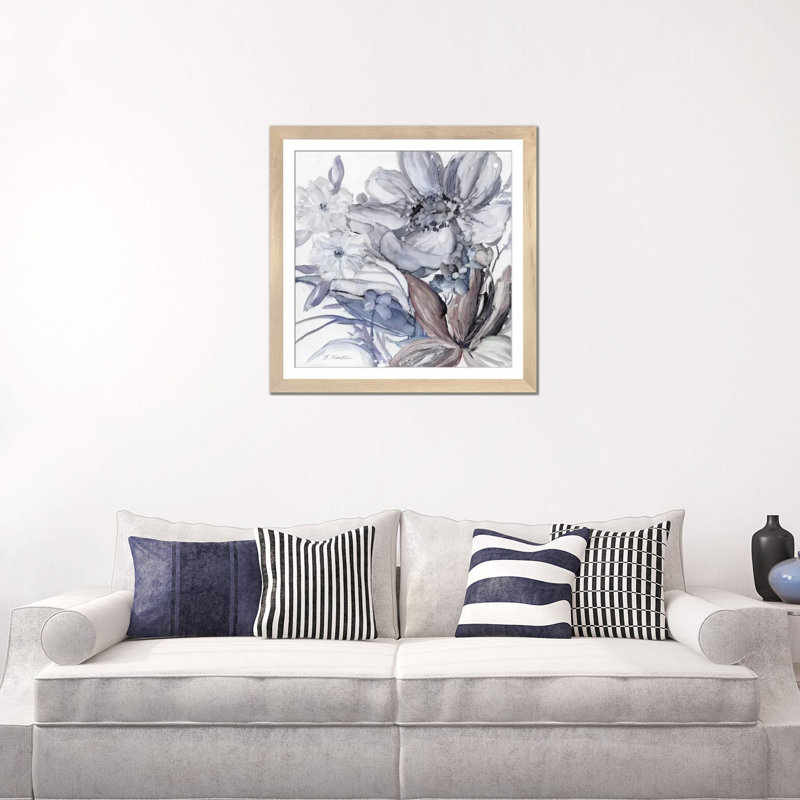Seaglass Garden II - Bleu, Cadre d'angle ouvert noir, H 16 po x l 16 po