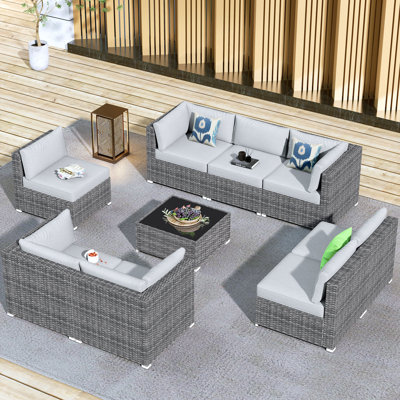 Ensemble de conversation pour 8 personnes avec table basse, ensemble de conversation modulaire en rotin et osier avec coussins, ensemble de conversation pour canapé toutes saisons