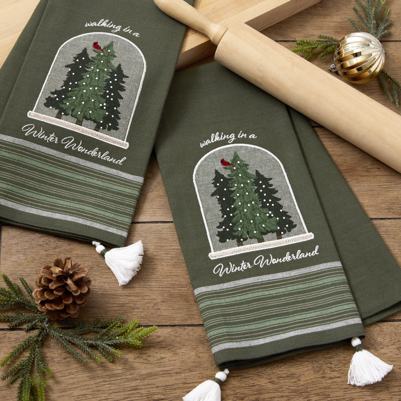 Winter Snow Globe Embellished Dishtowel Set/4