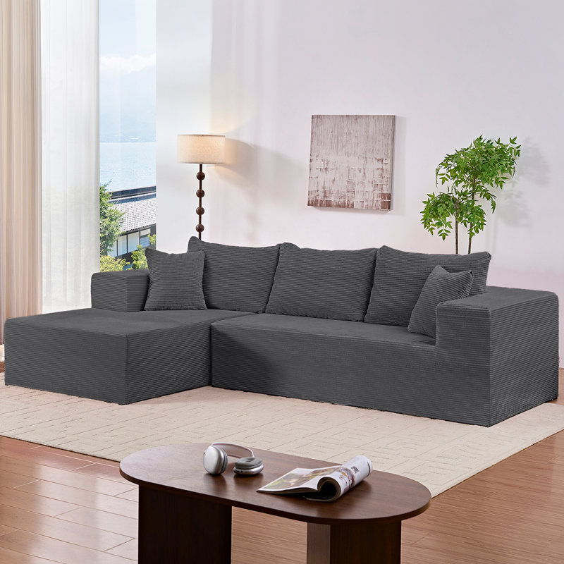 Canapé modulaire de 113 po en velours côtelé avec accoudoirs larges et housses amovibles 113 po, Grey