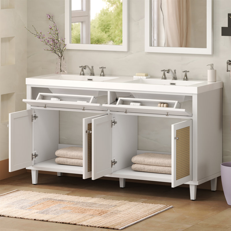 Meuble-lavabo 60 po avec double lavabo, Blanc / Brun