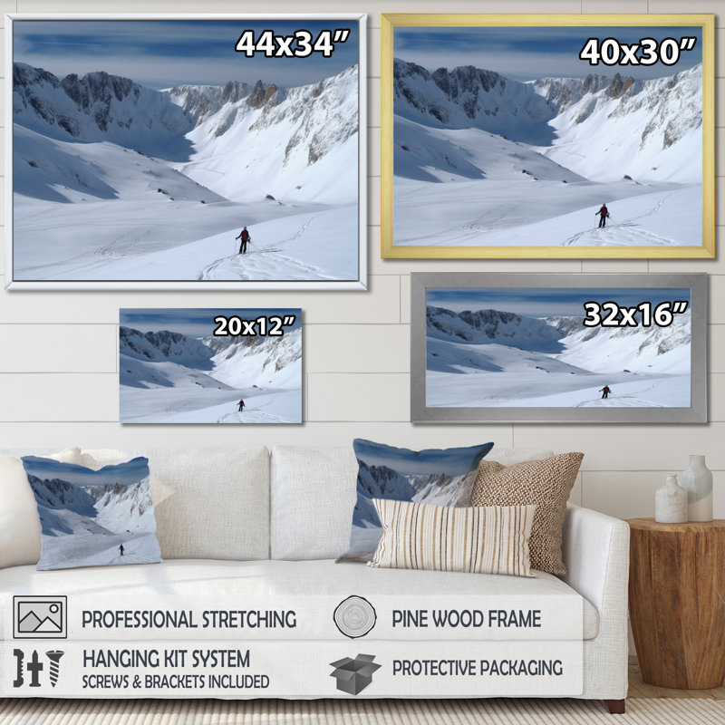 Winter Mountain Top V - paysages, reproduction sur toile, Cadre simple noir, H 30 po x l 40 po x P 1,5 po