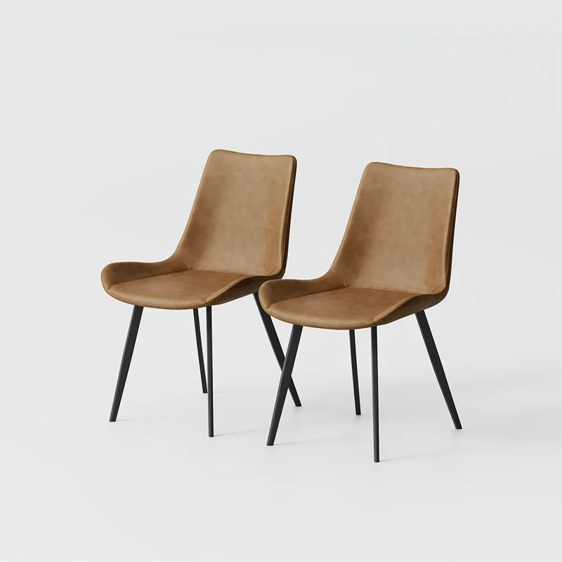 Chaises de salle à manger modernes en similicuir, pieds en métal noir, ensemble de 2, Orange