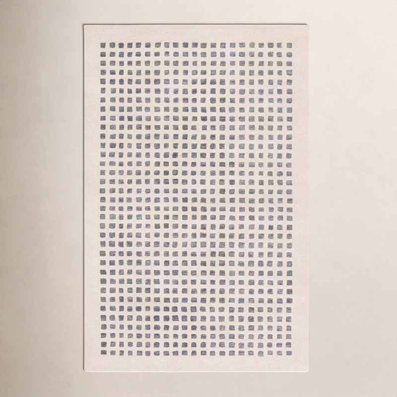Tapis en laine / coton touffeté à la main ivoire / noir, Rectangle de 5 pi x 8 pi