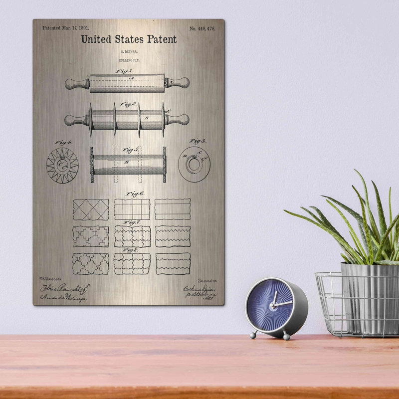 «Rolling Pin Blueprint Brevet Parchment» par Patents, H 16 po x l 12 po