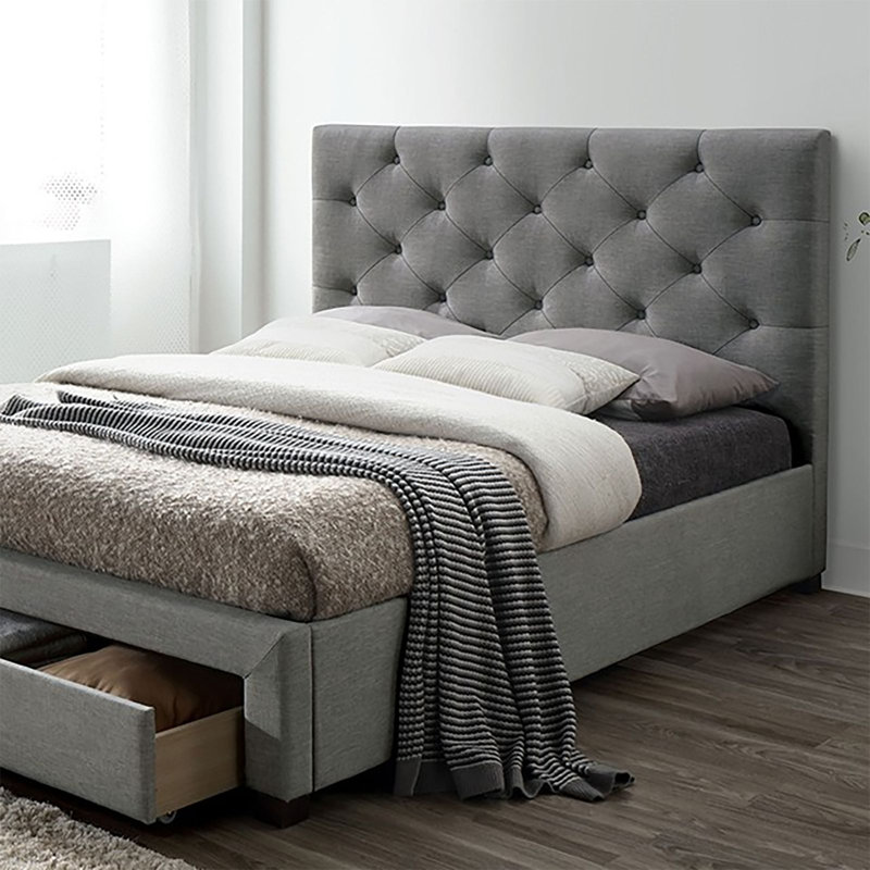 Lit plateforme tapissier capitonné Mariangela, Double, Gris