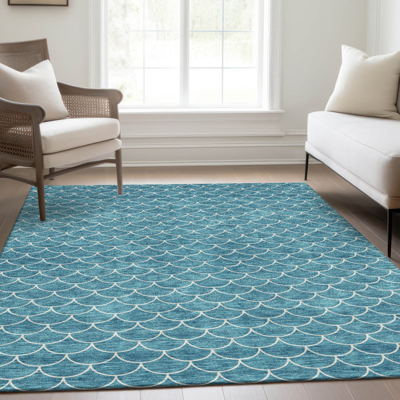 Premium Machine Washable Prisco Teal Rug, Rectangle 10' x 14'