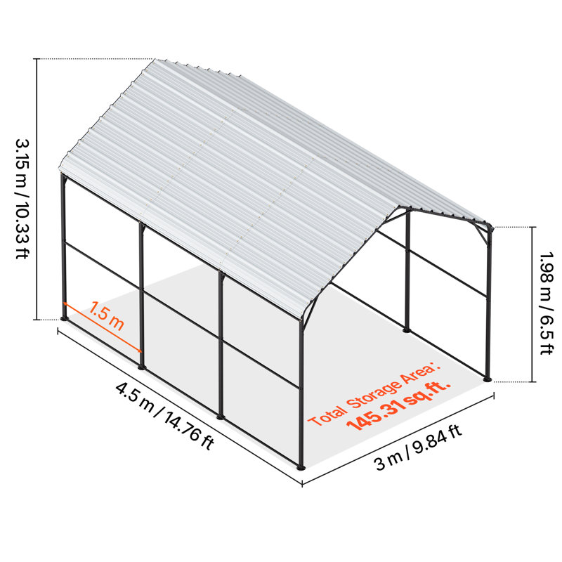 10' x 15' Metal Carport Heavy Duty Outdoor Car Shelter Garage for Boats