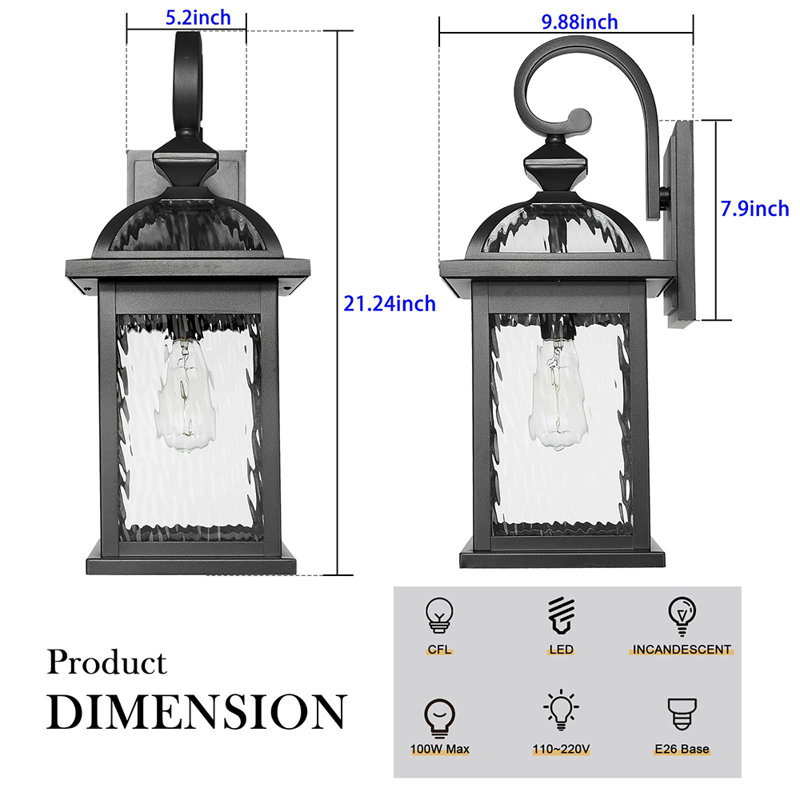 Lanterne murale extérieure imperméable (ampoules non incluses), H 21,2 po x l 6 po x P 6 po
