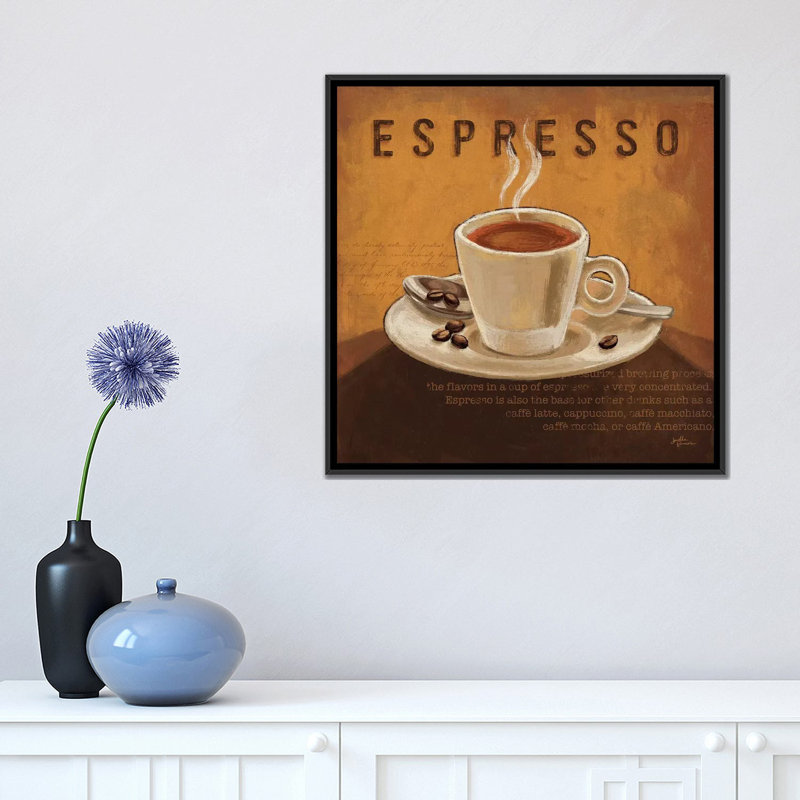 «Coffee and Co. III», affiche vintage sur toile, H 37 po x l 37 po x P 1,5 po, Toile avec cadre noir, Pas de tapis