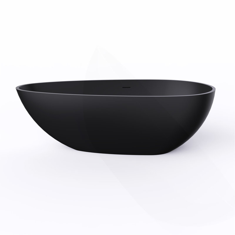 Baignoire de trempage autoportante à surface solide de 66,9 pouces pour salle de bain, Noir