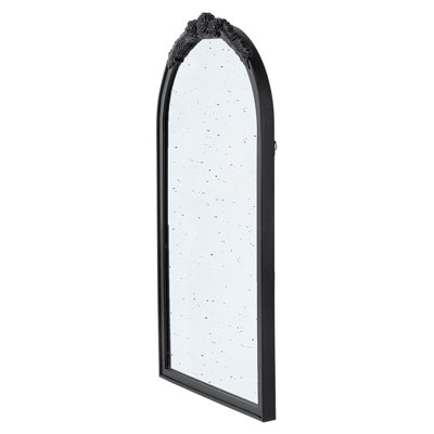 23" X 42"  Hand Carved Rose Antique Mirror Frame, Wood Arch Mirror Wall Decor For Living Room, Bathroom, Entryway