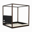 Wood Queen Size Canopy Platform Bed With Upholstered Headboard, Espresso Frame+White Fabric-995136826-995136804