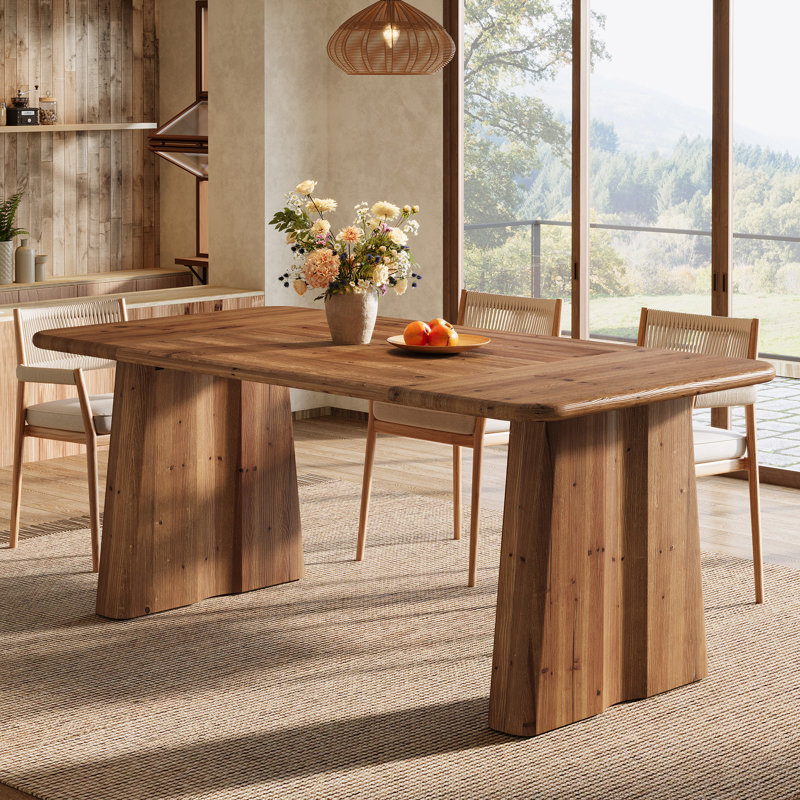 63" Solid Wood Dining Table, Farmhouse Kitchen Table for 4-6 People